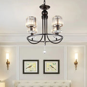 Decorbites contemporary crystal chandelier in black wrought iron with four crystal glass shades and pendant lights circle hanging