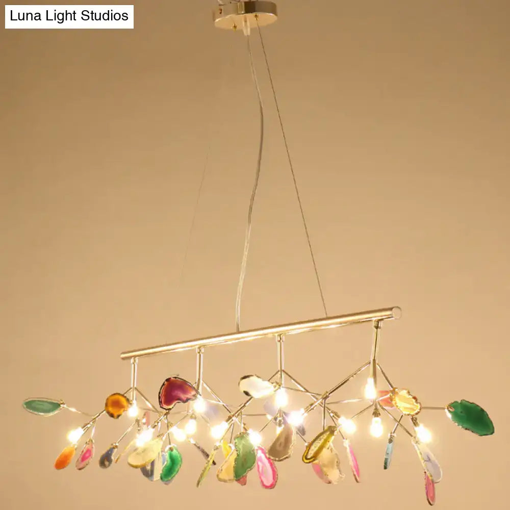 DecorBites™ contemporary firefly metal pendant light with round canopy featuring colorful agate slices for living room island lighting