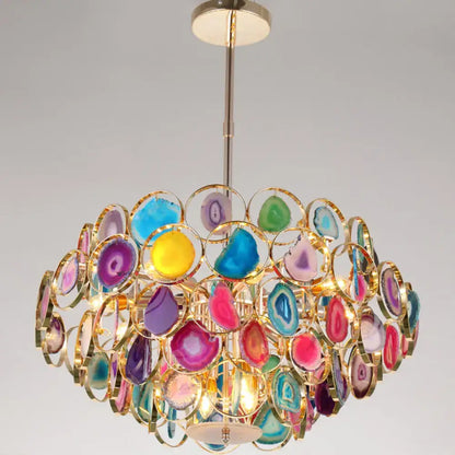 DecorBites™ contemporary firefly metal pendant light with round canopy features vibrant multi-colored agate for living room island lighting