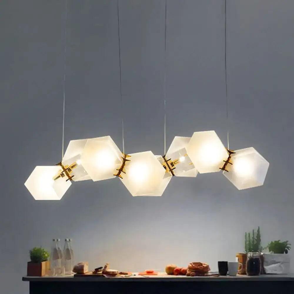 Decorbites contemporary honeycomb island lamp with frosted white glass shades and brass metal connectors for living room