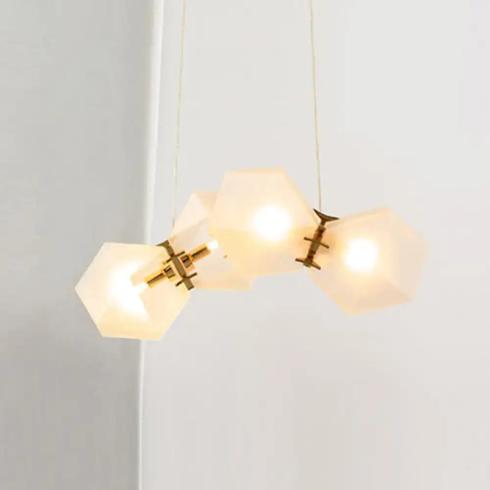 Decorbites contemporary honeycomb island lamp with frosted white glass shades and brass accents for living room