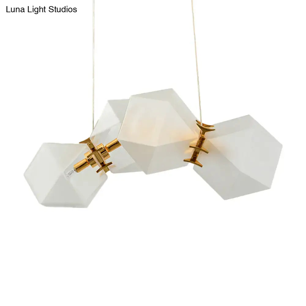 DecorBites contemporary frosted white glass honeycomb island lamp with gold-toned metal for living room ceiling hang