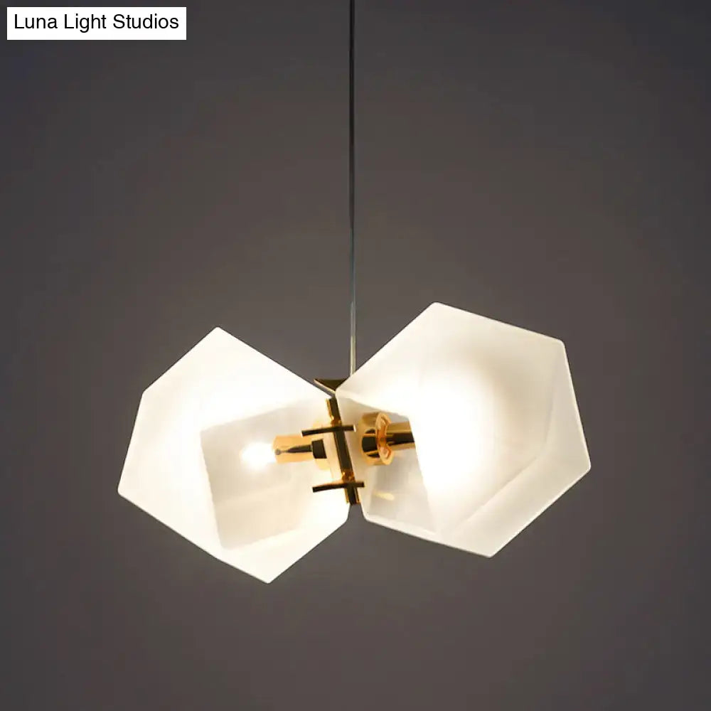 Modern hexagonal honeycomb island lamp with frosted white glass shades and brass accents for living room decor