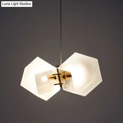 Modern hexagonal honeycomb island lamp with frosted white glass shades and brass accents for living room decor
