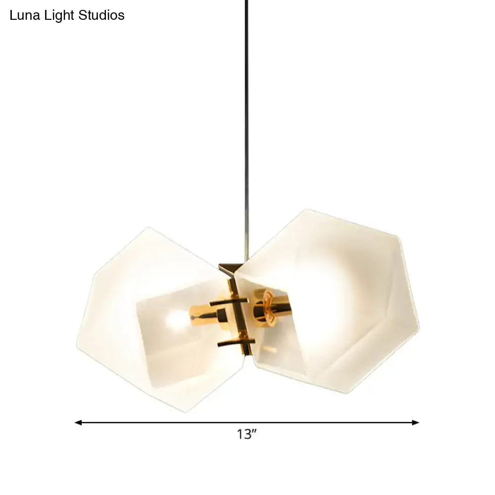 Decorbites contemporary frost white glass honeycomb island lamp with frosted white glass shades and brass accents