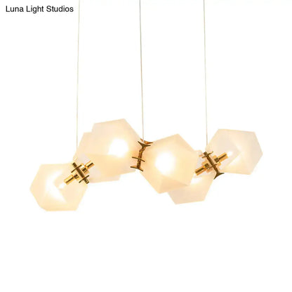 Modern decorbites honeycomb island lamp with frosted white glass shades and brass accents for living room lighting