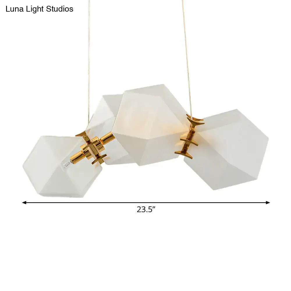 DecorBites™ contemporary honeycomb island lamp with frosted white glass shades and brass ceiling hang for living room