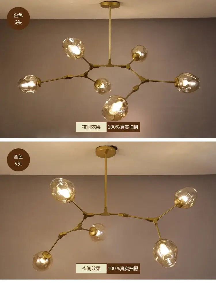 Decorbites contemporary gold glass bubble chandelier with six clear glass globes for living room lighting