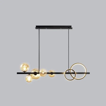 Decorbites™ contemporary glass island lamp with black and gold finish smoke grey spherical bulbs and led rings