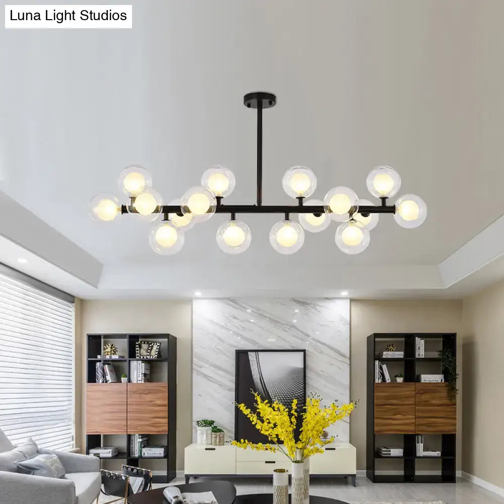 Black metal chandelier with 16 frosted glass globe bulbs decorbites contemporary ceiling light for living room