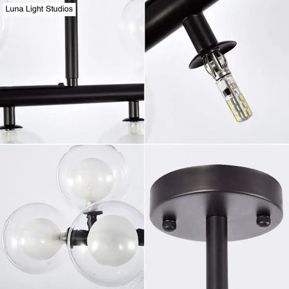 DecorBites™ contemporary 16 heads black metal industrial-style ceiling light with clear glass globes for living room