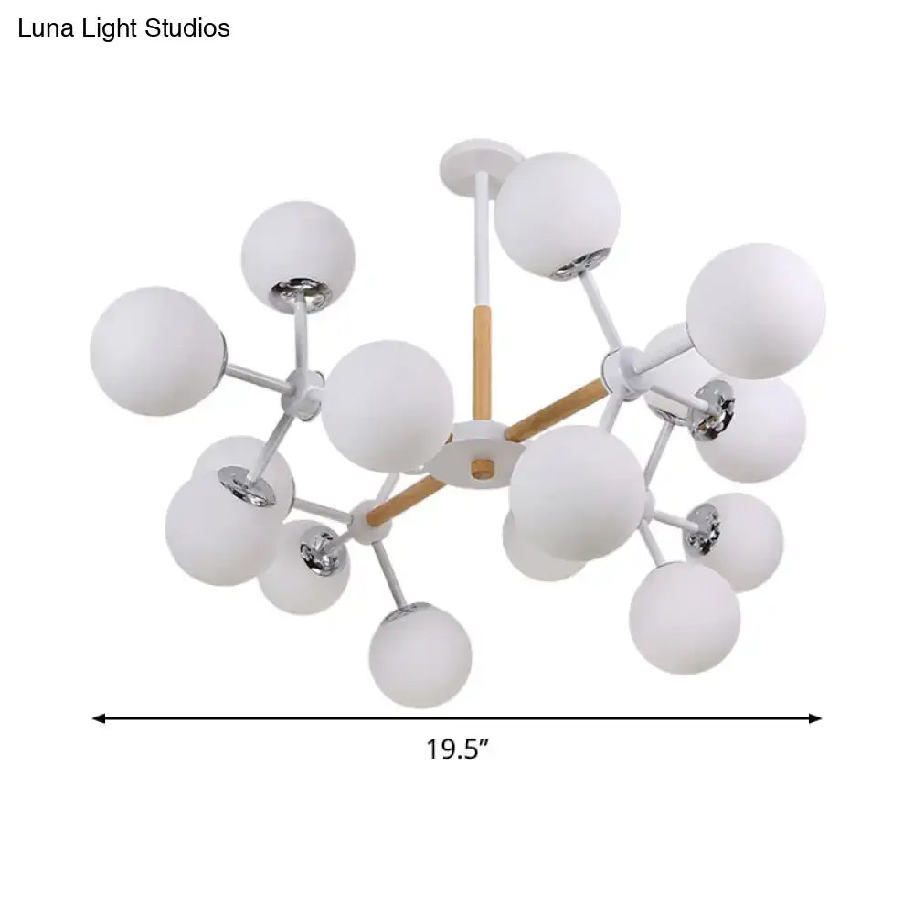 DecorBites contemporary globe chandelier with white glass dining room hanging light featuring chrome and wood accents