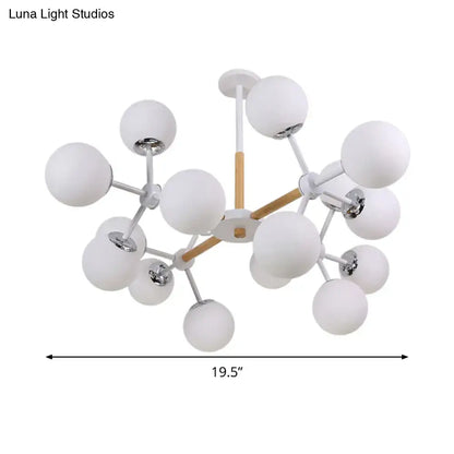 DecorBites™ contemporary globe chandelier with white glass, chrome and wood accents for dining room hanging light