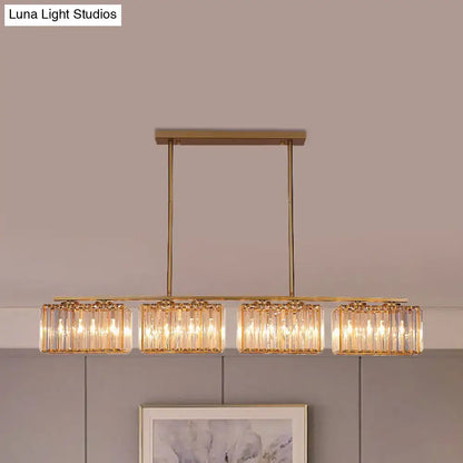 DecorBites™ contemporary gold pendant lighting with clear cuboid crystal shade and sleek metal frame for dining room