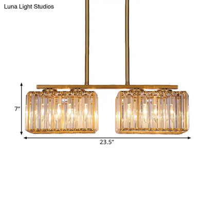 DecorBites™ gold pendant lighting with clear cuboid crystal shade and vertical glass rods for dining room use
