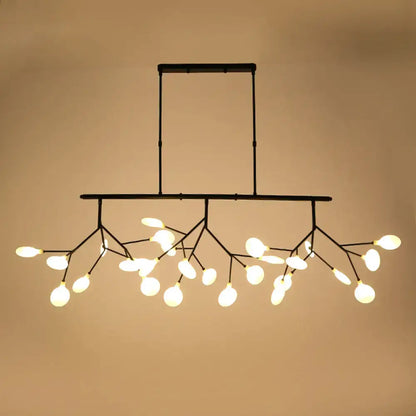 Black metal DecorBites™ heracleum island pendant light with branching arms and glowing spherical bulbs for dining rooms