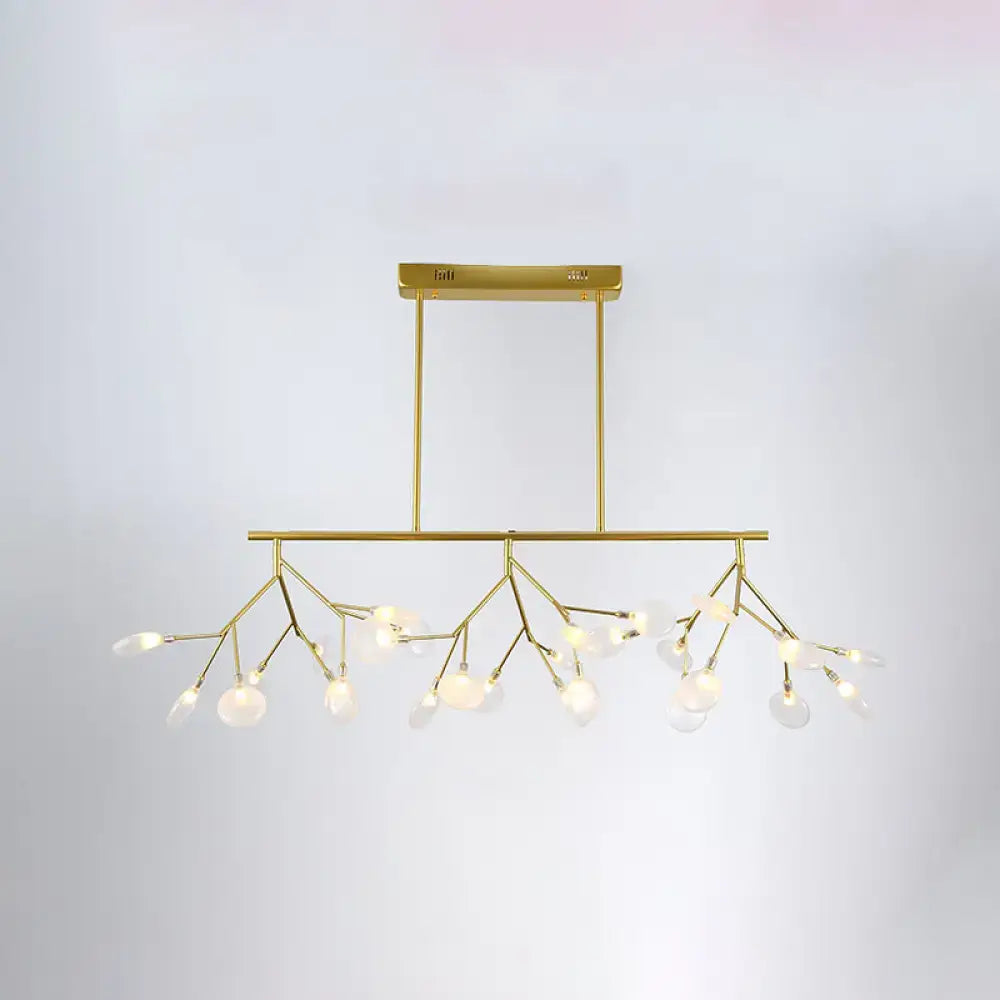 Gold-toned DecorBites™ contemporary heracleum island pendant light with branching metal arms and frosted glass globes for dining rooms