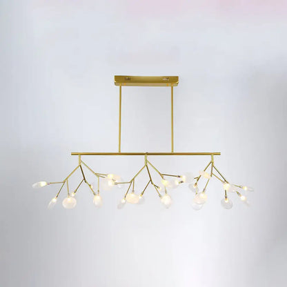 Gold-toned DecorBites™ contemporary heracleum island pendant light with branching metal arms and frosted glass globes for dining rooms