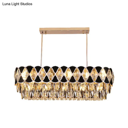 Elegant DecorBites™ contemporary island ceiling lamp with gold frame clear crystal prisms and black triangle ornament 110v-120v