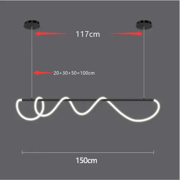 DecorBites™ contemporary led chandelier with black pendant and sleek wavy white long hose led for dining room lighting