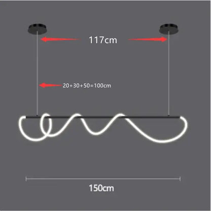 DecorBites™ contemporary led chandelier with black pendant and sleek wavy white long hose led for dining room lighting