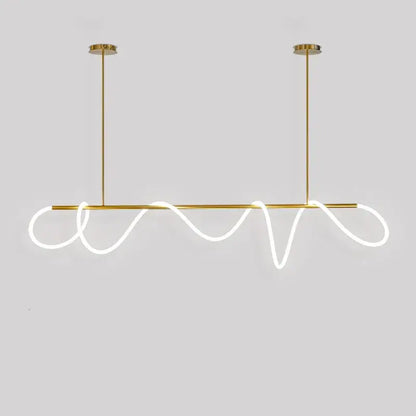 Modern gold-toned DecorBites™ contemporary led chandelier with sleek curved long hose led strip for dining room lighting