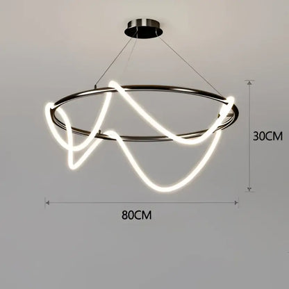 Modern minimalist decorbites™ contemporary led chandelier with sleek chrome frame and flowing white led for dining room lighting