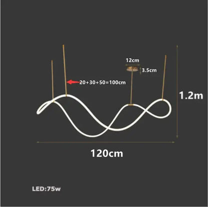 White decorbites™ contemporary led chandelier with wavy design and gold-toned rods for dining room lighting