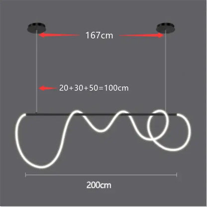 Modern white DecorBites™ contemporary led chandelier with sleek wavy design and black mounting hardware for dining room lighting