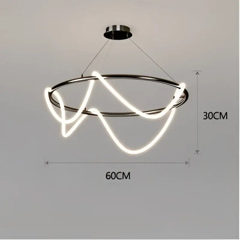 Decorbites™ contemporary led chandelier with sleek black metal frame and abstract neon wave for dining room lighting
