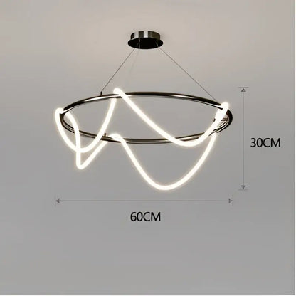 Decorbites™ contemporary led chandelier with sleek black metal frame and abstract neon wave for dining room lighting
