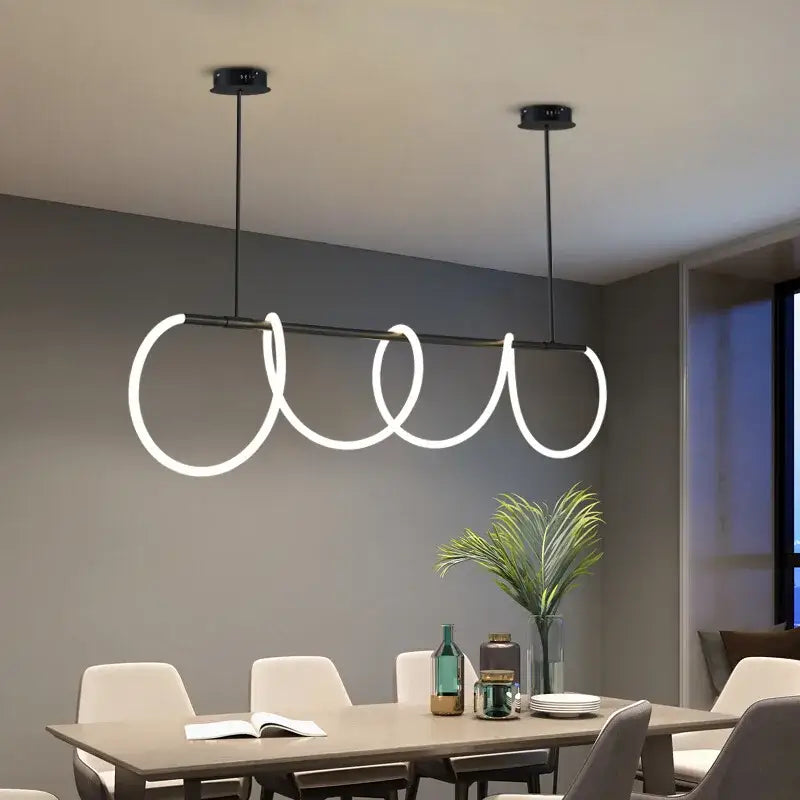 Decorbites contemporary led chandelier with modern white led pendant and sleek black rods for dining room lighting