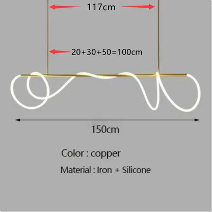 Copper-colored DecorBites™ contemporary led chandelier with sleek iron frame and flexible silicone cord for dining room lighting