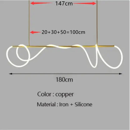 Copper-colored DecorBites™ contemporary led chandelier with sleek iron frame and flexible silicone for dining room lighting