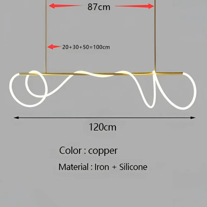 Decorbites™ contemporary led chandelier in copper with sleek iron frame and flexible silicone cord for dining room lighting