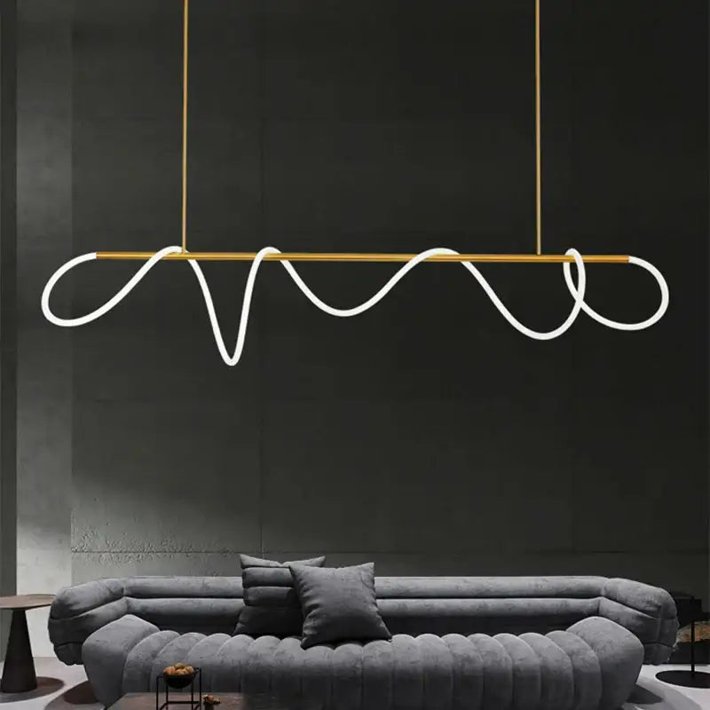 Modern gold-toned DecorBites™ contemporary led chandelier with sleek wavy long hose led strip for dining room lighting