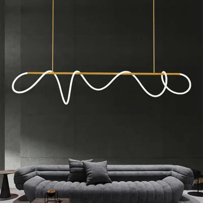 Modern gold-toned DecorBites™ contemporary led chandelier with sleek wavy long hose led strip for dining room lighting