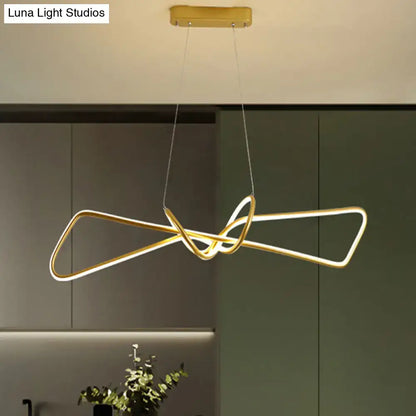 Gold-colored contemporary metal dining pendant light with abstract geometric design for bowtie led island lighting