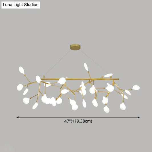 Gold-toned DecorBites™ metal pendant with round canopy featuring white leaf-shaped clear glass shades in branch design