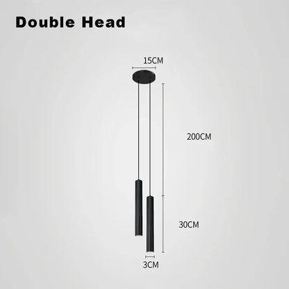 Black double-headed DecorBites™ contemporary nordic led pendant light with sleek cylindrical shades for dining room use