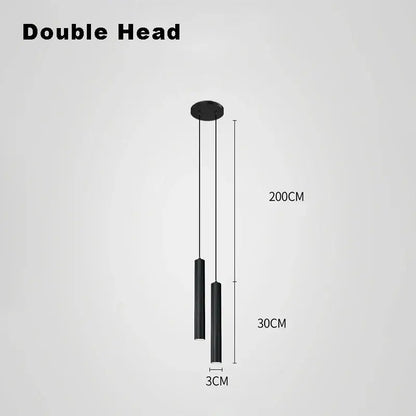 Black double-headed pendant light with sleek cylindrical shades and minimalist nordic led pendant design for dining room