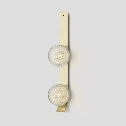 Gold-toned decorbites™ contemporary wall light with two textured frosted glass globe shades for elegant lighting
