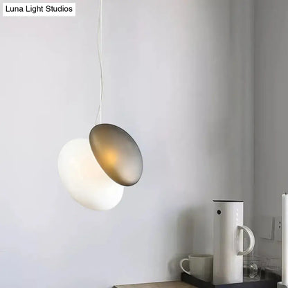 Decorbites™ contemporary white glass pendant light with overlapping frosted white and brushed gold discs for dining room ceiling 220v-240v 110v-120v