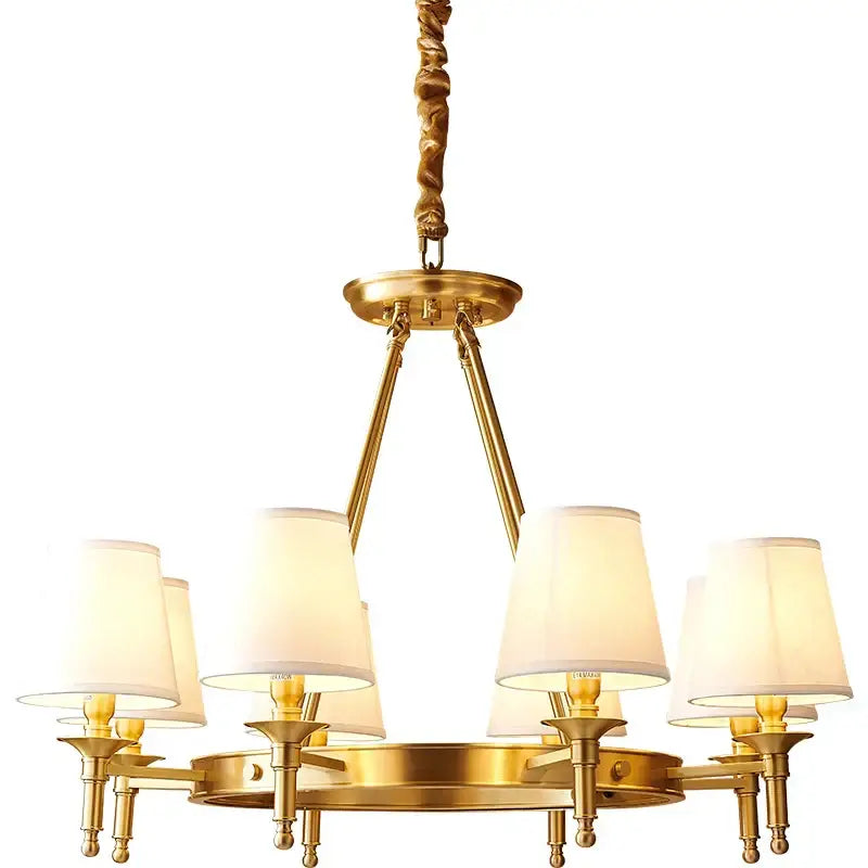 Decorbites copper american chandelier with six cream fabric shades and brass finish for dining room lighting suspension