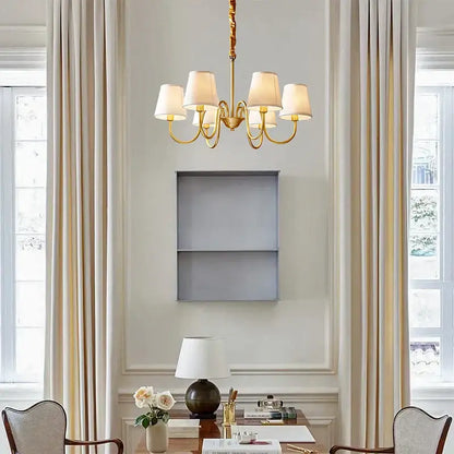 Gold-toned decorbites copper american chandelier with five cream fabric shades for living room lighting