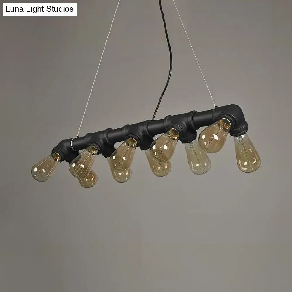 DecorBites™ black copper industrial light fixture with symmetric piping and 10 amber glass bulbs for kitchen island