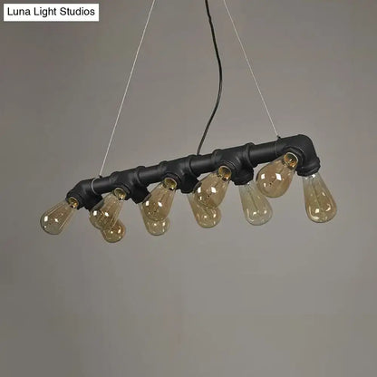 DecorBites™ black copper industrial light fixture with symmetric piping and 10 amber glass bulbs for kitchen island