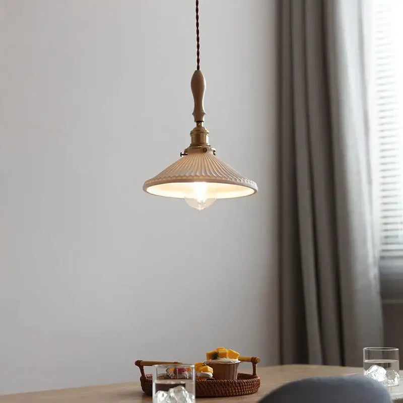 Decorbites™ Kupfer-Keramik-LED-Hängeleuchte mit Holzgriff für die Einrichtung zu Hause