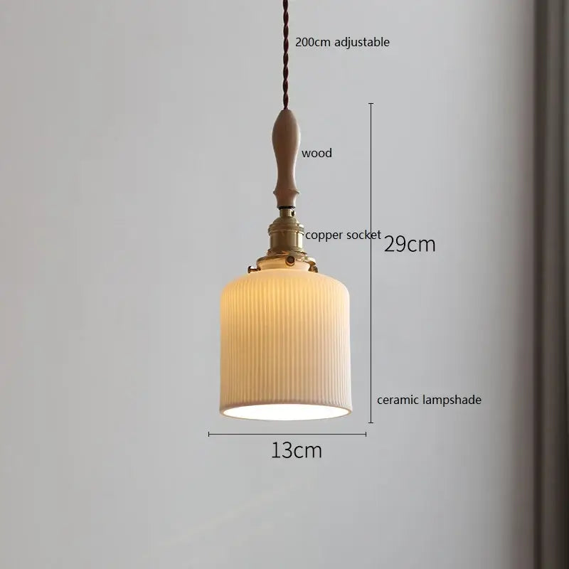 Decorbites™ Kupfer-Keramik-LED-Hängeleuchte mit Holzgriff für die Einrichtung zu Hause