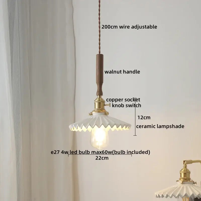 DecorBites™ Copper Ceramic LED Pendant Light with Knob Switch - 4w Bulb & Lamparas Colgante